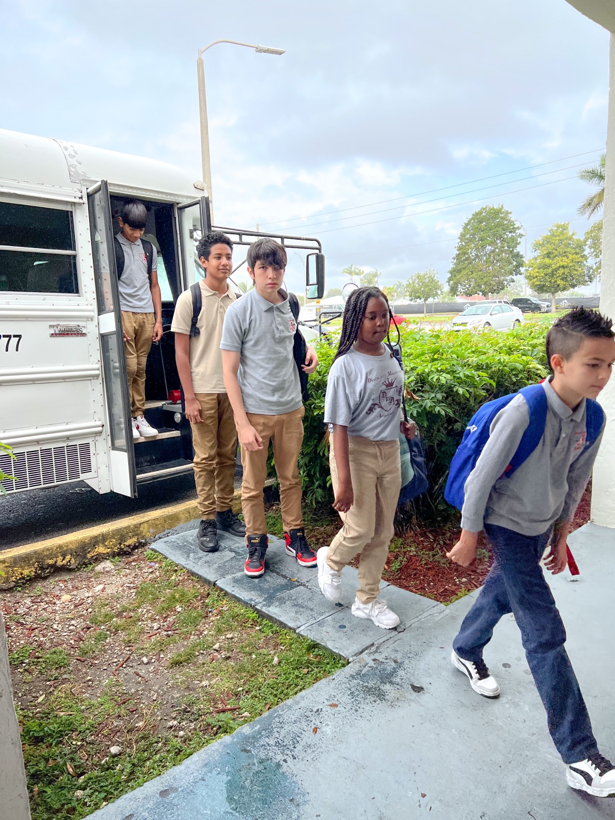 Students arriving safely at school in the morning